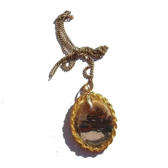 Vintage Gemstone (Agate Stone Geode Crystal) Necklace Pendant Jewelry - Picture 2 of 2